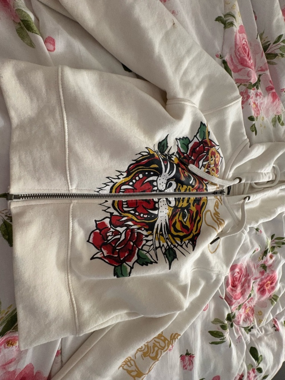 Ed Hardy Zip-Front Hoodie with Bold Tiger & Rose Graphic - Picture 4 of 5